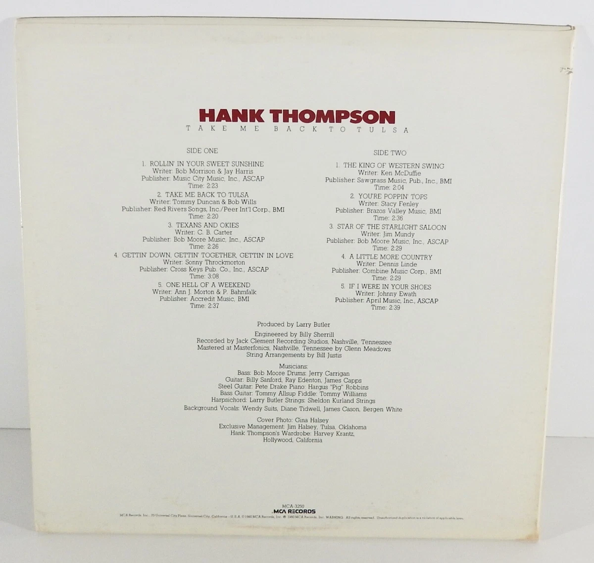 HANK THOMPSON Take Me Back To Tulsa (signed) | eBay
