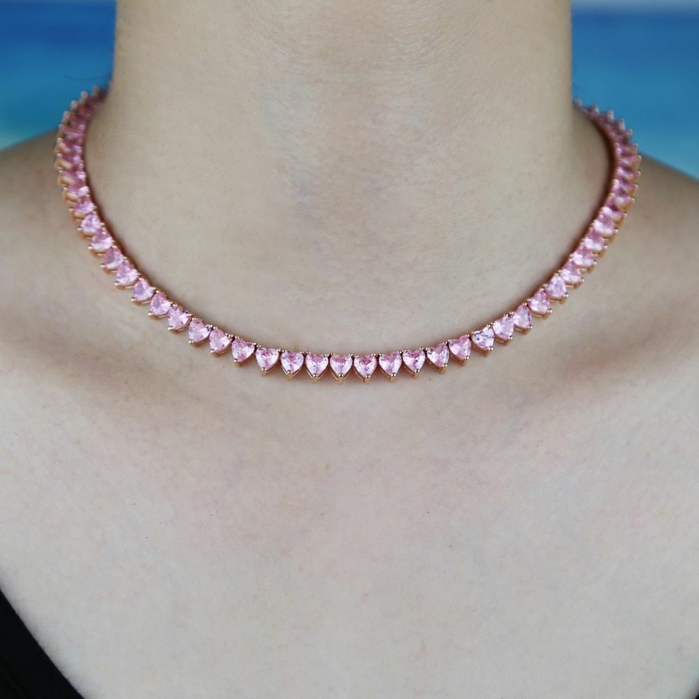 Bling 5A Cubic Zirconia CZ Heart Tennis Choker Necklace Fashion Jewelry  Wear NEW