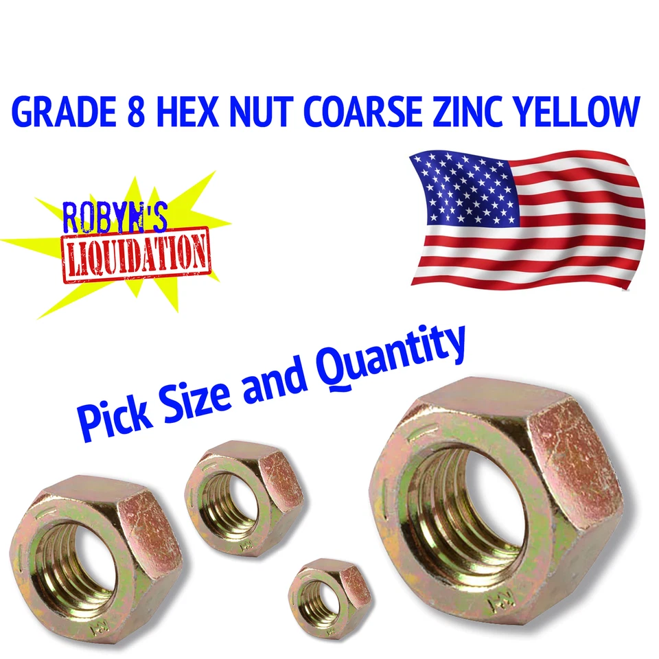 KG USA GRADE 8 HEX NUT COARSE ZINC YELLOW (ALL SIZES)