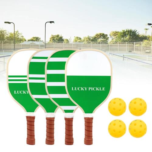 Pickleball Bat and Ball, 4 x Wooden Pickleball Paddle, Equipment, - Picture 1 of 12