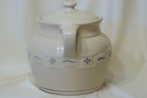 Longaberger Classic Blue Woven Traditions Handled Cookie Jar with Lid - Picture 3 of 7