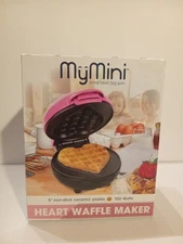 MyMini Pink Mini Heart Waffle Maker 5” Non-stick Cooking Surface. New In Box