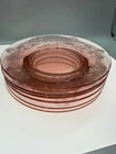 Vintage Heisey? Cut Etched Footed 7.5” Dessert Plates Pink Depression Glass 6 PC