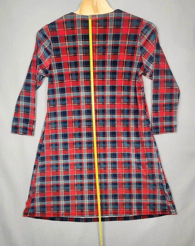 Vestido Secret Treasures para mujer 2X a cuadros rojo azul manga larga camisón túnica encaje Foto 3 de 4