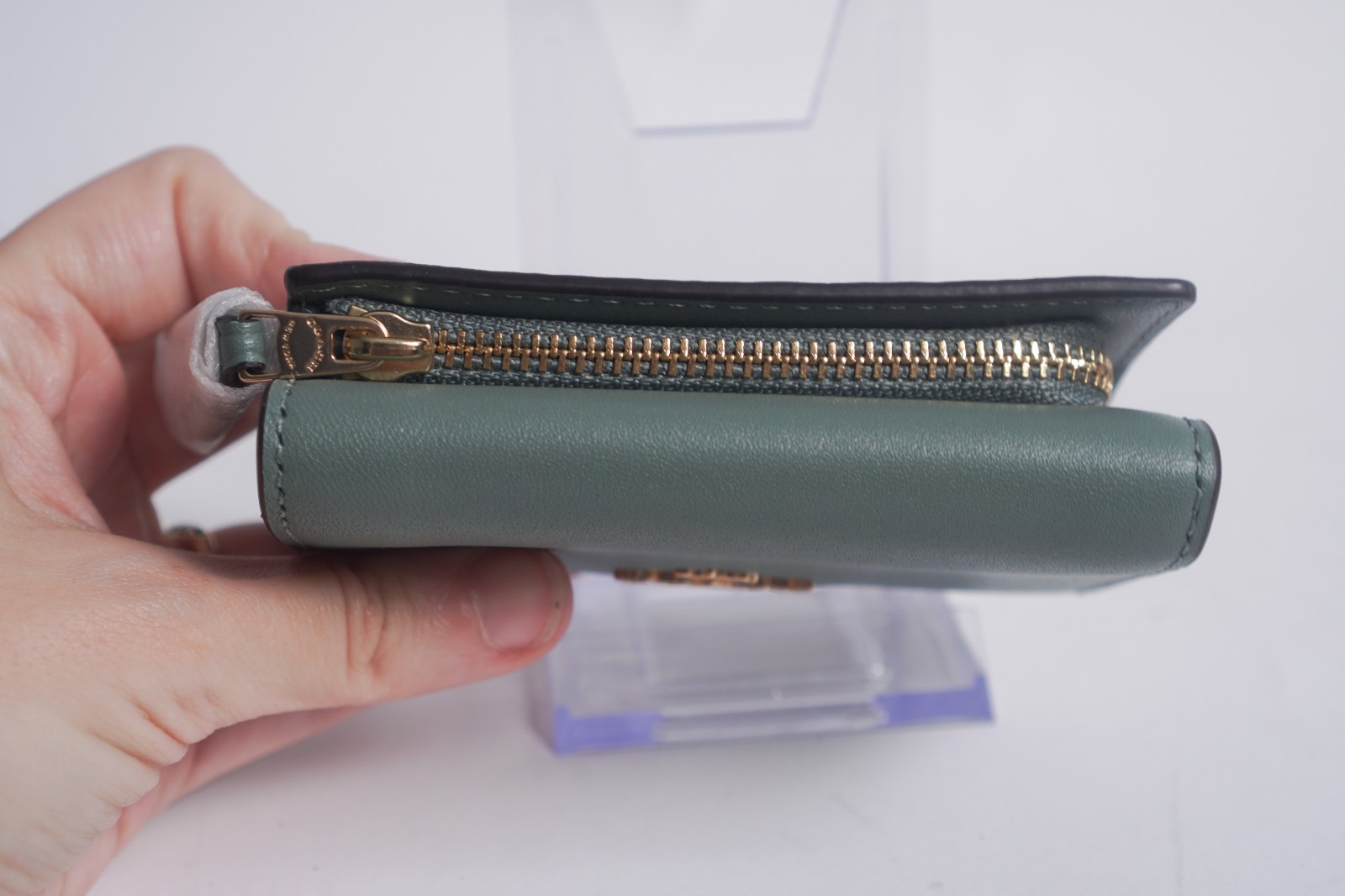 COACH 2024 Refined Calf Leather Blue Green Micro Snap Trifold Wallet - CR799 image 5