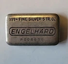 Vintage 5 Oz. Englehard Silver Bar Rare Silver Bullion .999