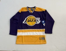 Los Angeles Lakers Hockey Jersey Youth 10-12 Yellow Purple Big Logo Long Sleeve