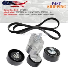 V-Belt & Tensioner & Idler Pulley Kit Fit for Hyundai Sonata 2.4L 2006-2010