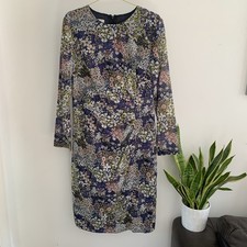 Hobbs Silk Dress Blend London Printed Tea Floral Blue Ivory Multi UK 10 Sleeved