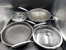 HexClad Hybrid Stainless Steel 6-Piece Pan Set (8”, 10”, 12”+ Wok) 8" & 10" Lids