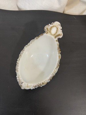 Antique Eagle Glass Footed Milk Glass Trinket Dish