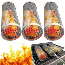 2 Pack Rolling Grilling Basket Stainless Steel For BBQ Grill Outdoor Tools US