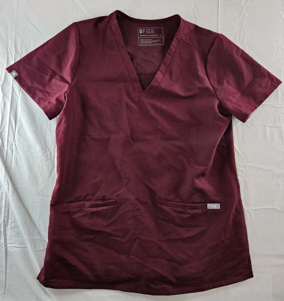 FIGS Scrub Set Women's Sz Small Maroon Red Casma Pocket Top XS Kade Cargo Pants - Image 3 of 4