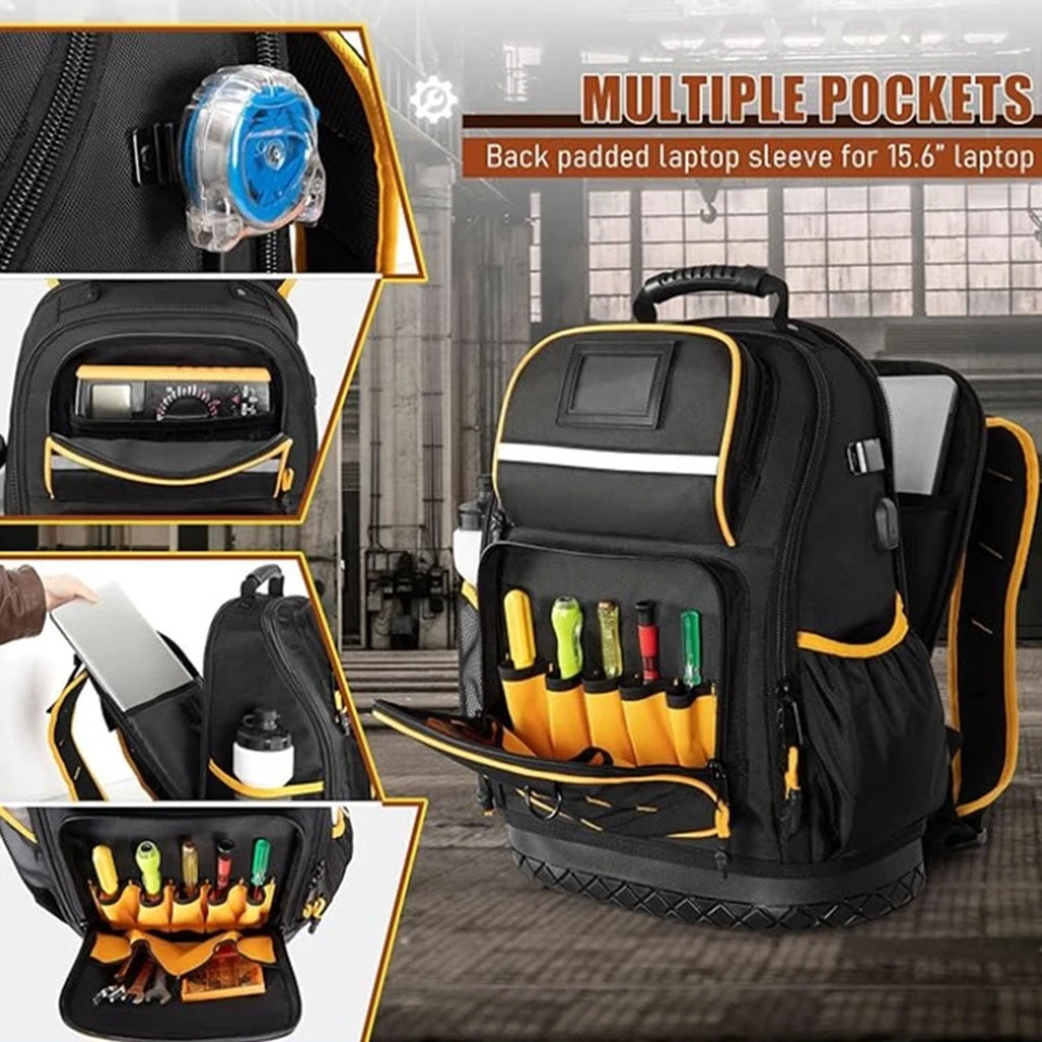 Tool Backpack with Reinforced Bottom and Multiple Organizational Pockets - Image 4 of 4