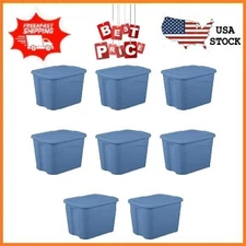 NEW Sterilite 18 Gallon Plastic Storage Bin with Snap-on Lid, Light Blue, 8 Pack
