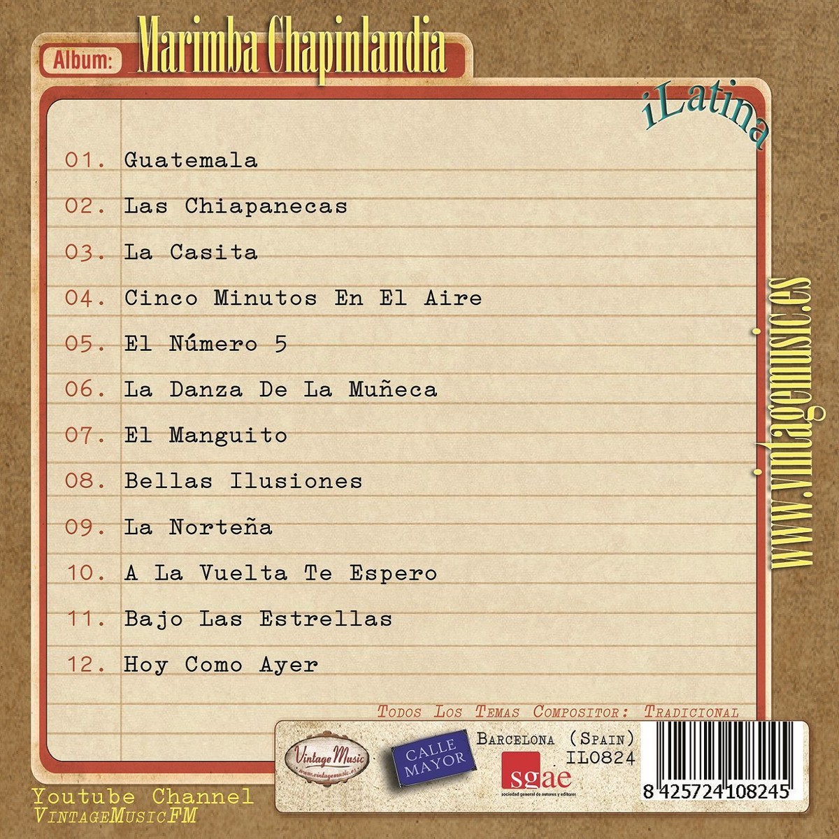 MARIMBA CHAPINLANDIA iLatina CD #301 / Guatemala , Las