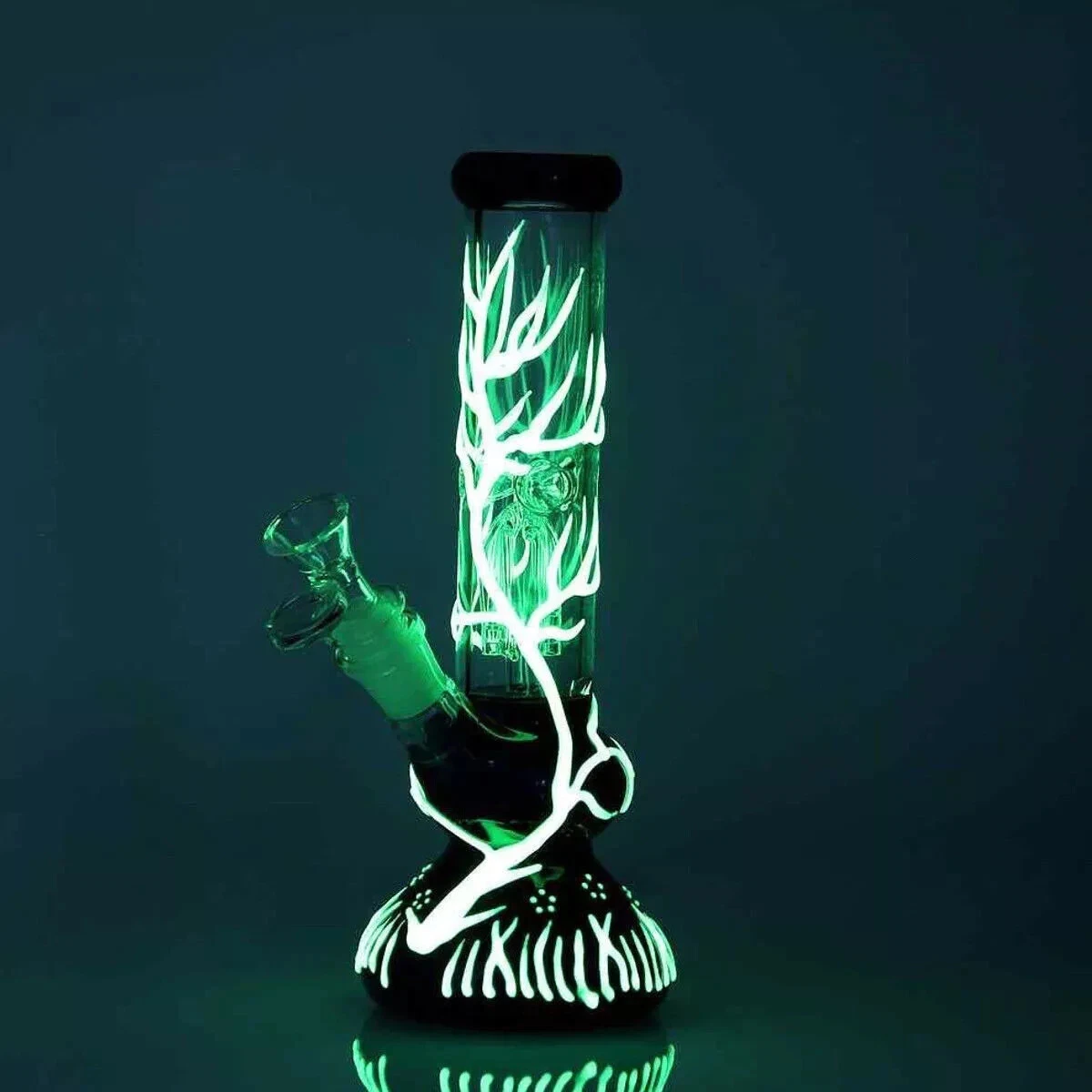9 inch Hookah Water Smoking Pipes Glow In the Dark Glass Bong with 14mm Bowl - Picture 1 of 5