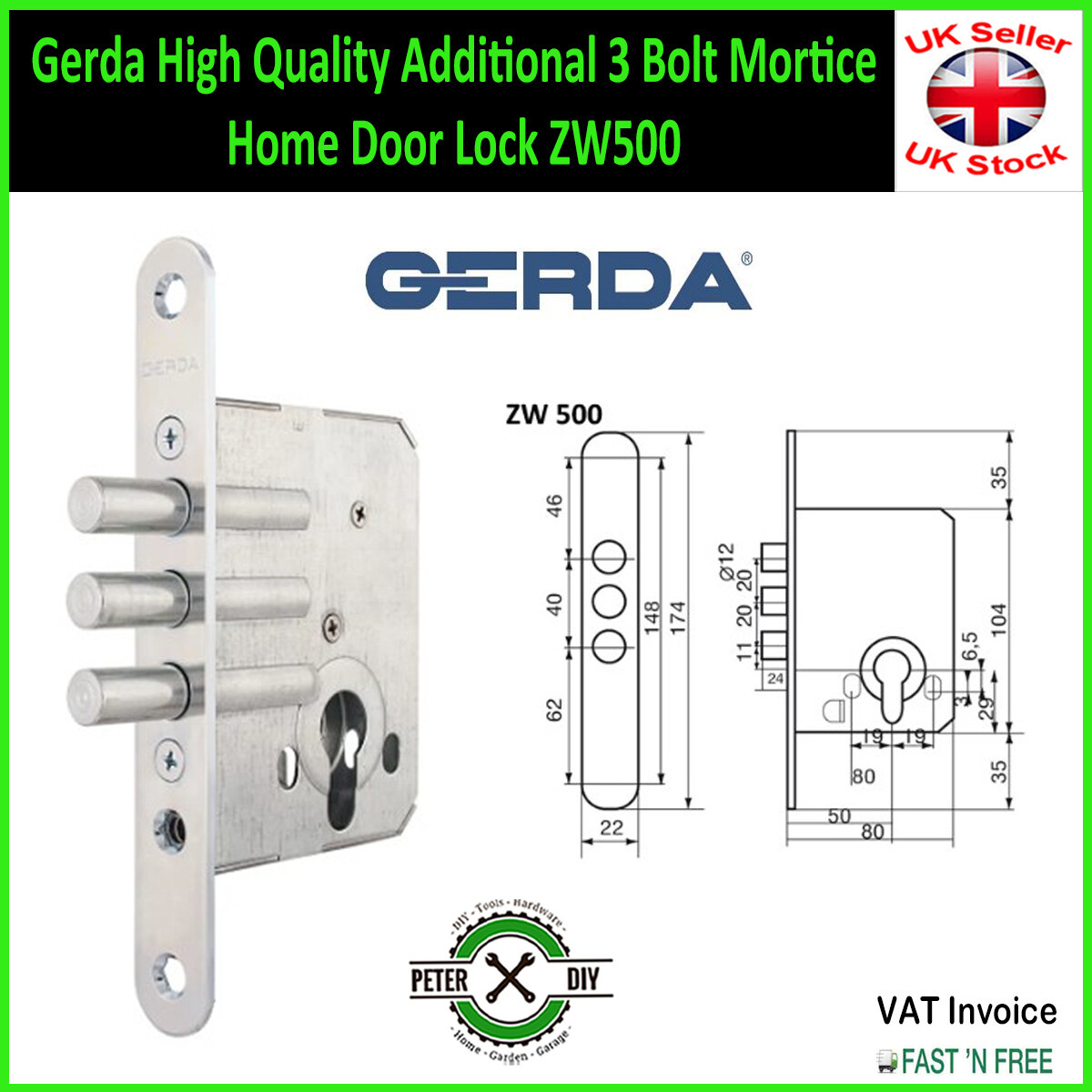 Gerda High Quality Additional 3 Bolt Mortice Home Door Lock ZW500