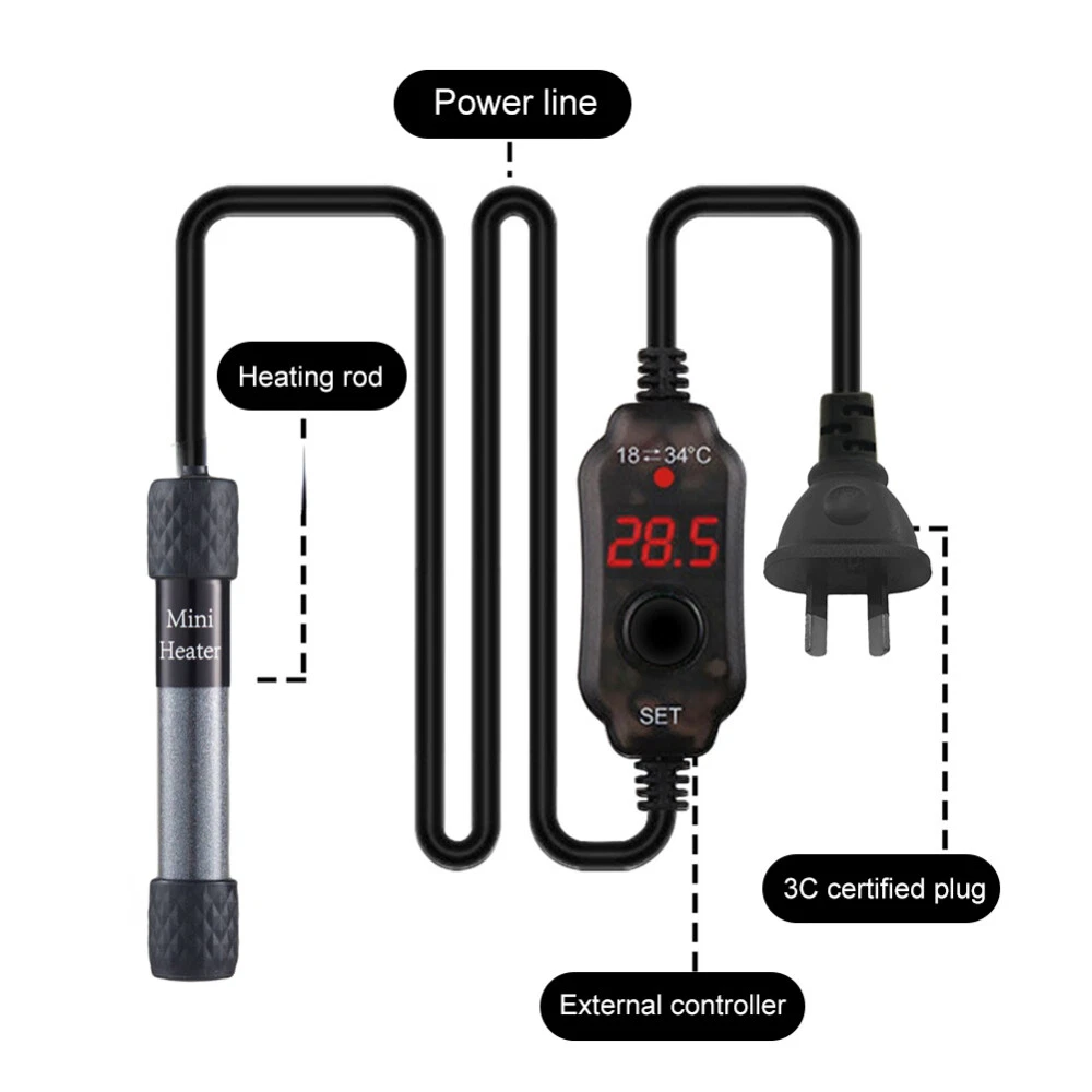 25W-300W Submersible Water Vitreous Heater Heating Rod For Aquarium Fish Tank