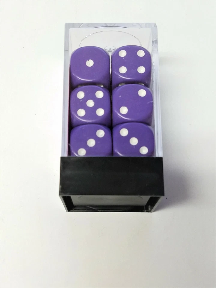 Chessex кости блок 12 непрозрачный 16 мм Pipped d6 кости новый фиолетовый с белый - Изображение 2 из 2