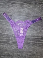 VS shine rhinestone Ombre strap lace thong panty new size Small Purple