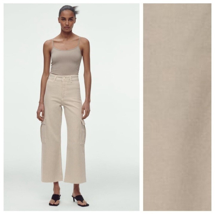 Zara Jeans Size 8 The Marine Straight Cargo Wide Leg Khaki