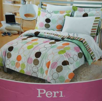 PERI 7 PC DECO DOTS FULL SIZE ULTRA-SOFT MICROFIBER COMFORTER & SHEET SET  NEW!