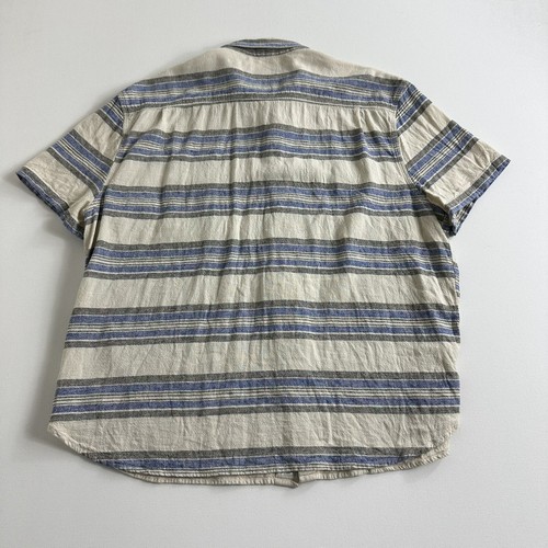 Camicia uomo Lucky Brand misto lino manica corta con bottoni beige taglia 2XL righe - Foto 2 di 7