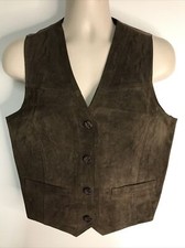 VTG Men s Route 66 Brown Leather Front Vest Size Large, Pre-Owned