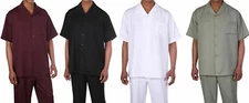 New Men's 2pc Walking Suit Short Sleeve Casual Shirt & Pants Set Solid color 254