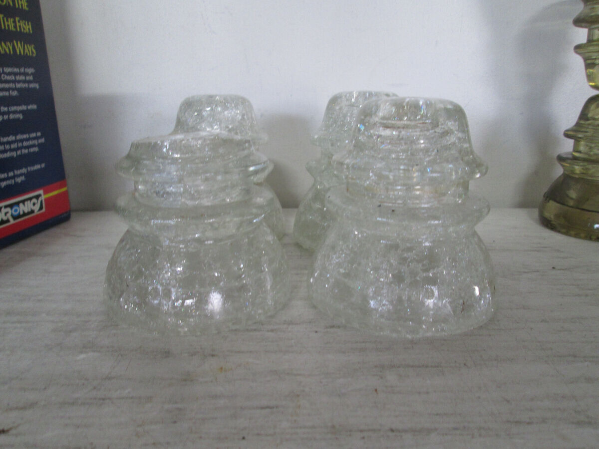 Vintage Lot of 4 Crackle Glass Insulator, Hemingray 42 Vintage Lot of 4 Crackle Glass Insulator, Hemingray 42