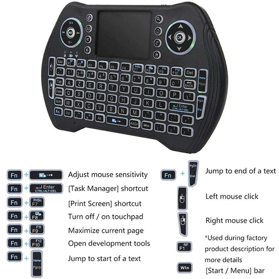 Mini Funk Tastatur MT10 Touchpad PC Wireless Keyboard Backlit Deutsch LED Keypad - Bild 3 von 4