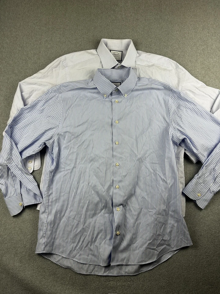 Charles Tyrwhitt Shirt Mens 17 33 Blue Stripe Check Slim Fit Non Iron Lot Of 2 - Image 2 of 4