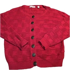 VENEZIA Women’s Size 22/24 Plus Knit Red Sweater Waffle Pattern Brass Buttons
