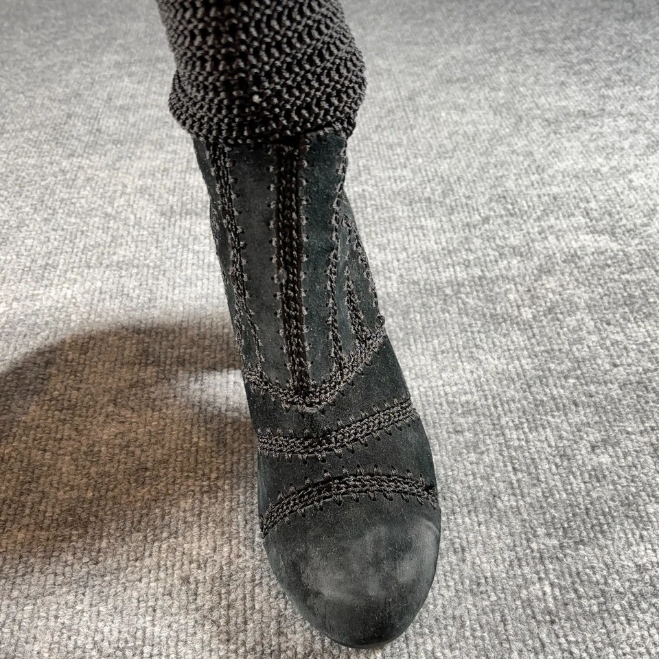 Silent D Negro Gamuza Cuero Tejido Botines 37 Tacón Tacón Bloque Cremallera Foto 3 de 4