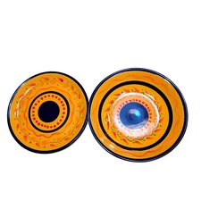 Libbey Salsa 2 Hand Painted Ceramic Plates & 2 bowls Yellow Blue Floral Pattern