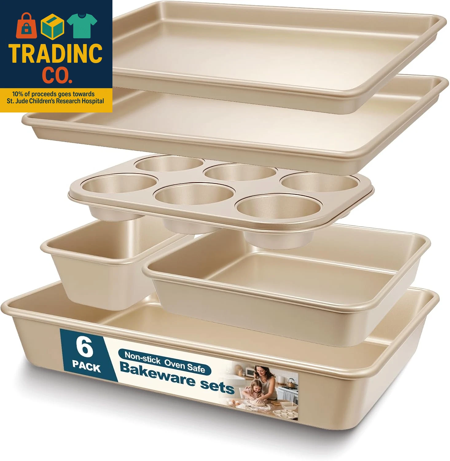 Baking Pans Set, Nonstick Stackable Bakeware Sets, Oven Pans for Cooking, 6 Pie