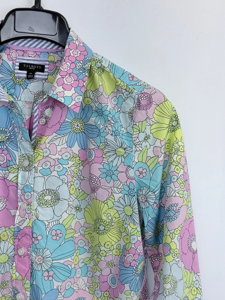 Talbots 小号 S 码衬衫经典棉分层花卉休闲多色 — 第 4/4 张图片