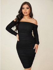 Black SXY Prom Dress Women's Sheer Mesh Off Shoulder Dress Sz XS S M L