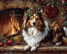 Shetland Sheepdog with Christmas Wreath - 8x10 Matte Print