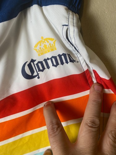 CORONA EXTRA BEER Stretch Trunks Mens XL 40/42 Colorful Swim Striped Shorts-NWT - Picture 2 of 7