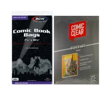 25 BCW Silver Comic Book Bags & Comic Clear Boards Clear Plastic Backing Boards