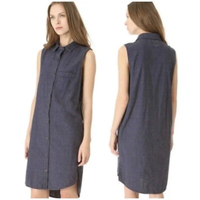 Rag & Bone Dress Blue ChambraySleeveless Button-Front Shirtdress Sz Small
