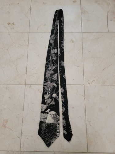 World Wildlife Fund Bald Eagle Silk Neck Tie--Vintage Black/White Striking - Picture 3 of 10