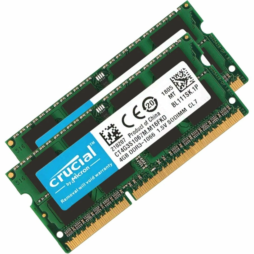 8GB 2x 4GB 2GB 1066MHz DDR3 PC3-8500S SODIMM Laptop Memory SDRAM Crucial Lot BT - Image 2 of 4