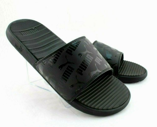 NWT PUMA Cool Cat Bold Repeat Size 9 Black / Black Logo Men’s Slide Sandals
