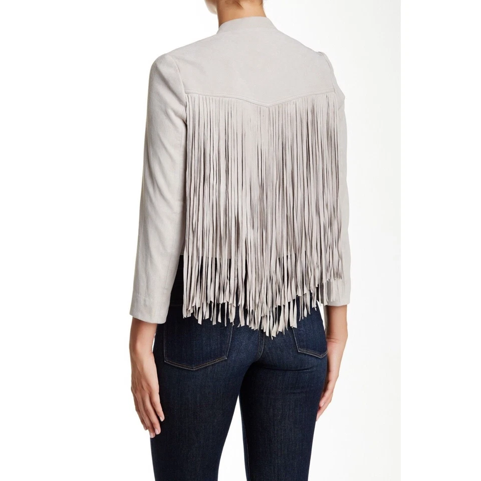 NEW DOMA Genuine Goat Suede Leather Fringe Jacket SIZE LARGE L in soft gray - Image 2 of 4