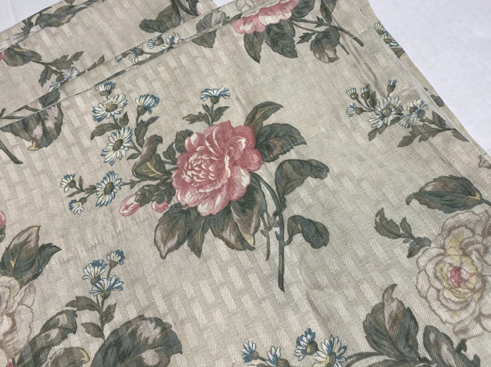 Par de cortinas vintage Martha Stewart paneles 86 cortinas largas beige florales para cabaña Foto 4 de 4