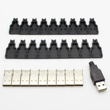 10pcs USB Male Connector Type-A Cable Replacement Plug with Black Plastic Cover