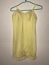 Vintage 1960s Nylon Lemon Lingerie with Rose Lace Trim Slip Dress S-M, 10-12